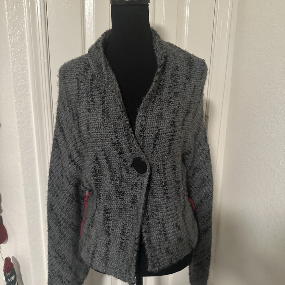Cop Copine Paris Sweater Cardigan Sweater Small Gray With Red Trim